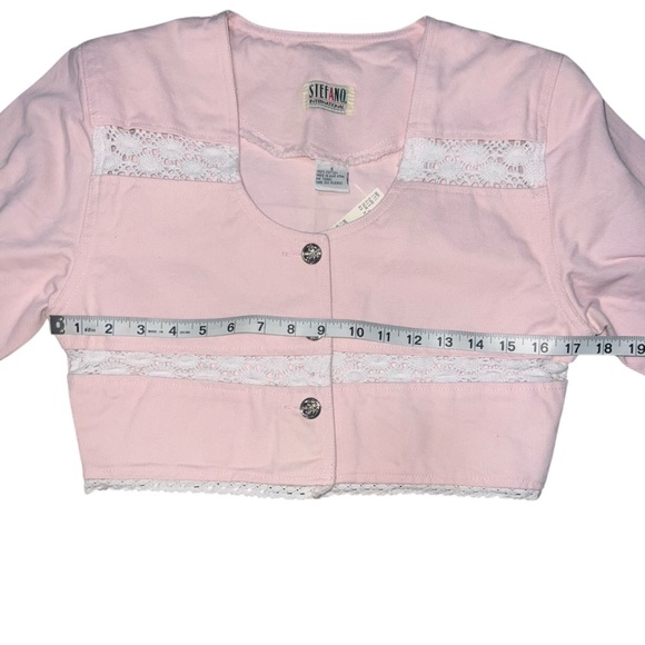 NWT RARE! 🎀 Vintage Fashion Bug Pink Denim White Lace Button Down Jacket Small - Picture 7 of 8